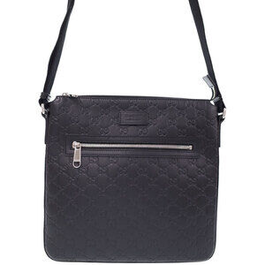 GUCCI Signature Guccissima Leather Messenger Crossbody Bag Black